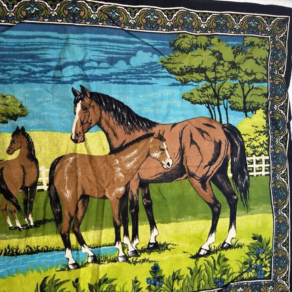Vintage Horse Tapestry Equestrian Wall Hanging‎ Throw Blanket Farm Pastoral